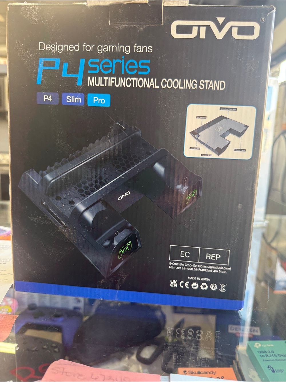 OVO P4 Series Multifunctional Cooling Stand in Black with Blue Accents